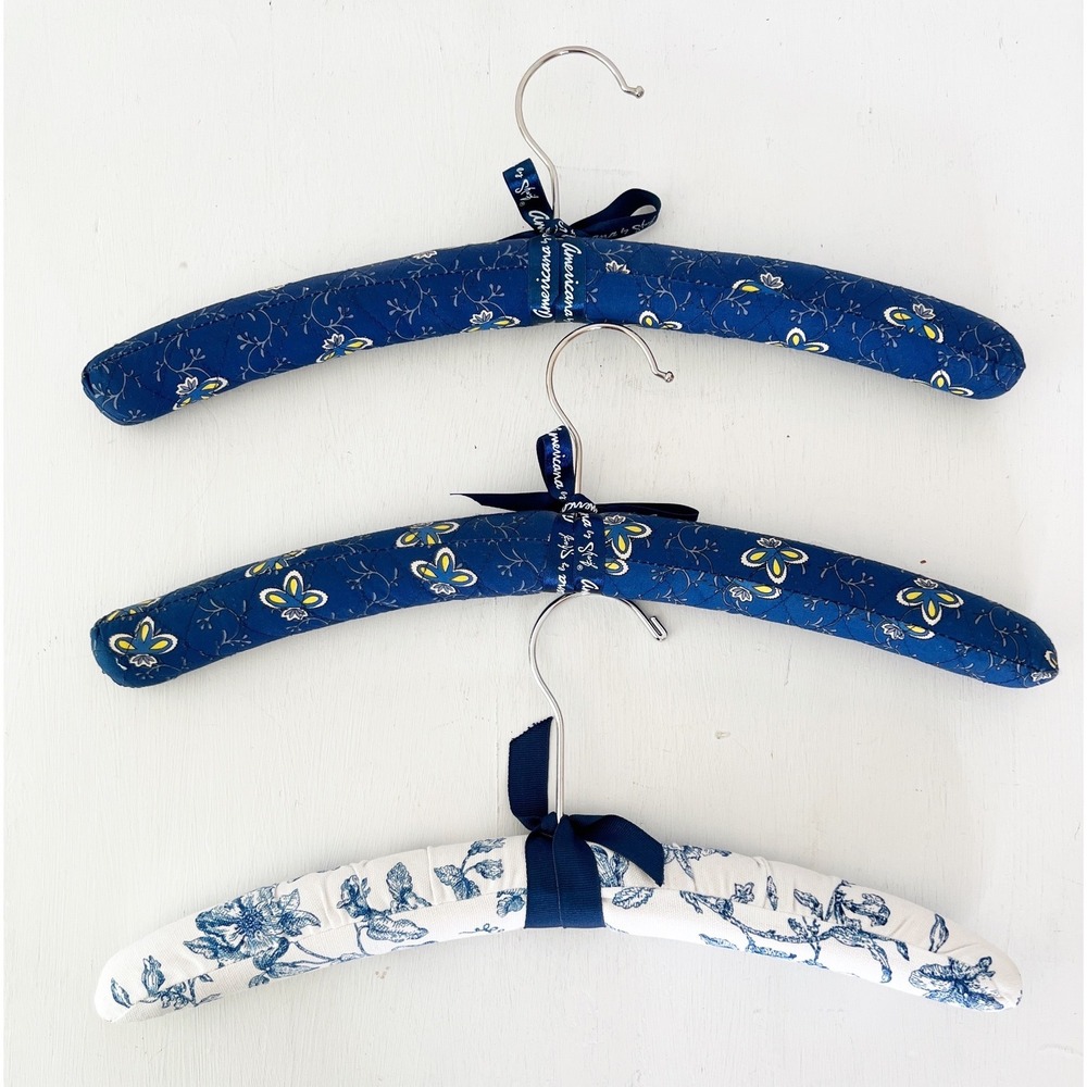 Vera Bradley Padded Hangers Blue White Floral Quilted Set of 3